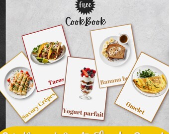 20 Printable Breakfast Flashcards + FREE Kid's Cookbook, Montessori, Preschool Learning, Educational Printable Cards, Breakfast, Real photos