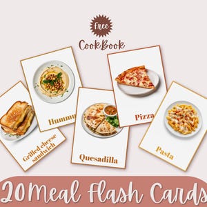 20 Printable Meal Flashcards + FREE Cookbook | Educational Food Cards for Kids – Montessori, Preschool, Toddler Learning – Instant Download