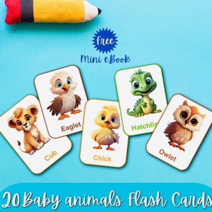 20 Printable baby animals Flashcards, Montessori, Preschool, Educational Cards, Animals babies, Adorable, INSTANT DOWNLOAD + Free eBook