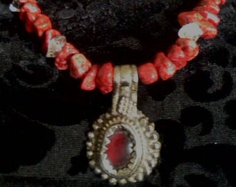 Piedra Fósil & Cuarzo con Medallón Tribal Vintage TempBNL001