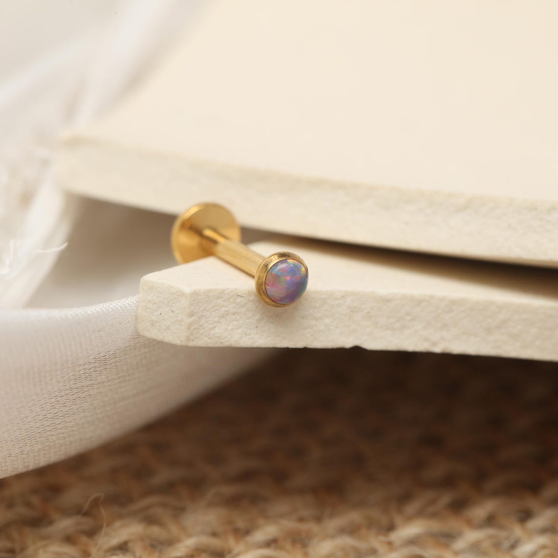 Gold Tiny Opal Stud Titanium for Internal Thread 16g 18g Labret Stud ...