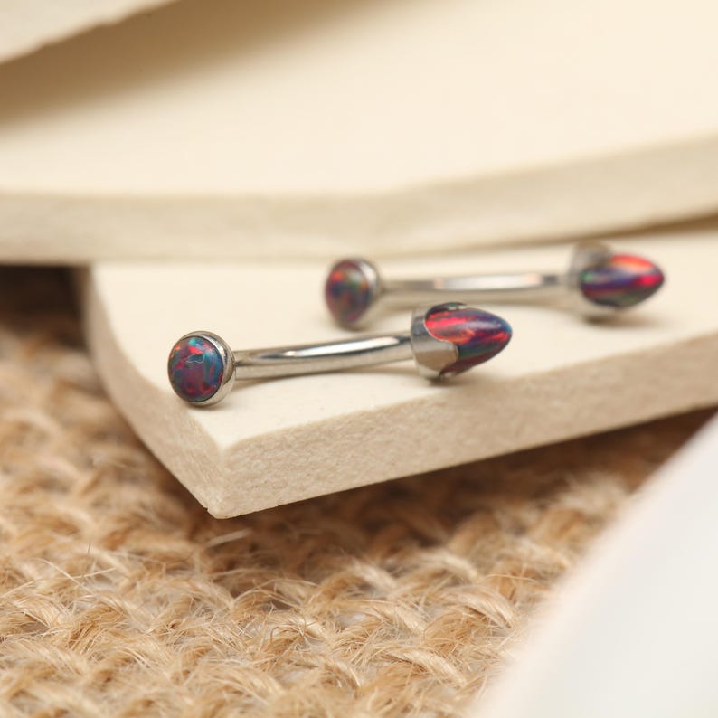 Multicolored Black Flat End & Cone Spike Opal Eyebrow Ring Barbell Rook ...