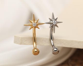 8 mm zirkonium hexagram torenoorbel gebogen barbell buikring wenkbrauwring met binnendraad