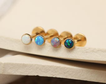 Gold Tiny Opal Stud Titanium for Internal thread 16g 18g Labret Stud Cartilage Nose Tragus Lip