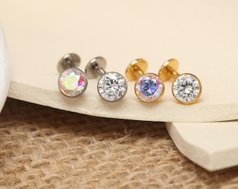CZ Floating Navel Piercing Jewelry 14G Internally Threaded Curved Navel Barbell 8/10/12/14mm