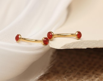 Red Agate 16g 18g Gold Rook Earring Curved Barbell Eyebrow Ring  Cartilage Earring Tragus Piercing Jewelry