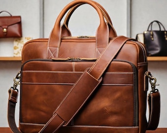Borsa porta computer portatile in pelle pieno fiore per uomo e donna, borsa da lavoro in pelle per laptop da 14", borsa a tracolla professionale per lavoro