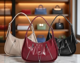 Borsa ascellare retrò a forma di gnocco, borsa a tracolla in pelle PU, borsa ascellare Y2K, borsa a mano vintage con cerniera per l'estate e tutti i giorni