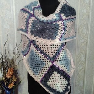 Granny square scarf with sequins Scarf gift for her crochet scarf hand knitted scarf Multicolored scarf for autumn winter
