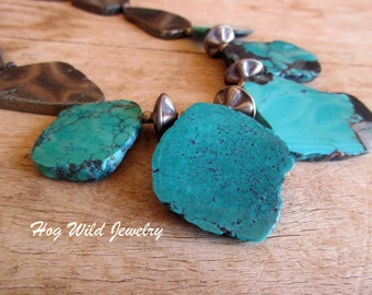 Artisan Slab Turquoise Pyrite Womens Necklace