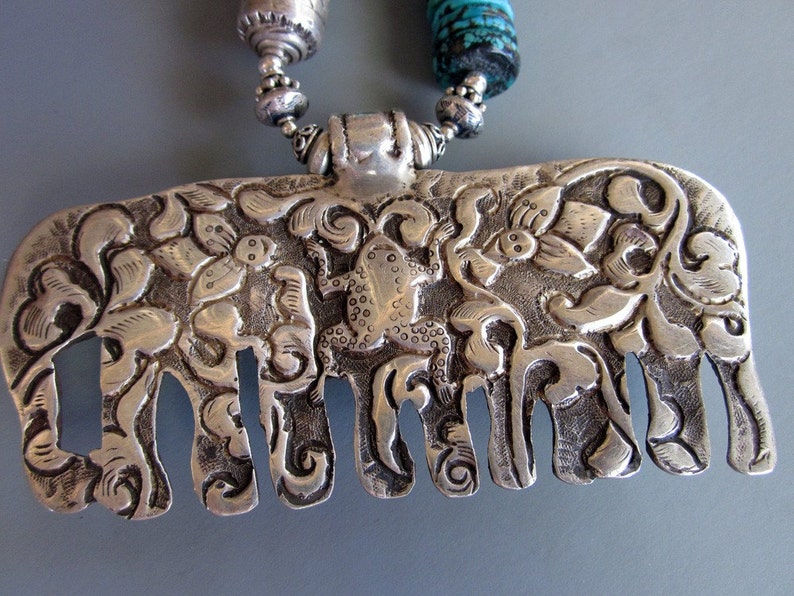 Elephant Pendant Turquoise Sterling Silver Necklace - Etsy
