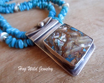 Artisan Sleeping Beauty Turquoise Mother of Pearl Pendant Necklace