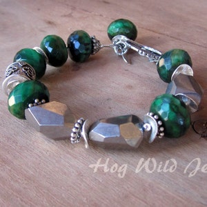 Handcrafted Artisan Green Tigers Eye Pyrite Bracelet