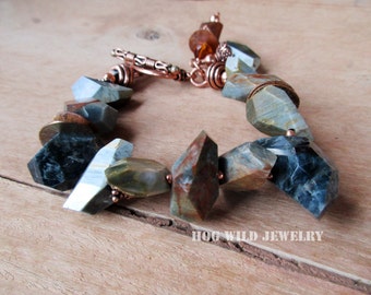 Handcrafted Womens Jasper Gemstone Copper Chunky Bracelet