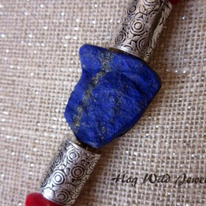 Turquoise Lapis Nugget Bamboo Coral Silver Necklace image 3