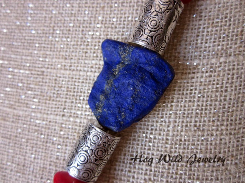 Turquoise Lapis Nugget Bamboo Coral Silver Necklace image 3