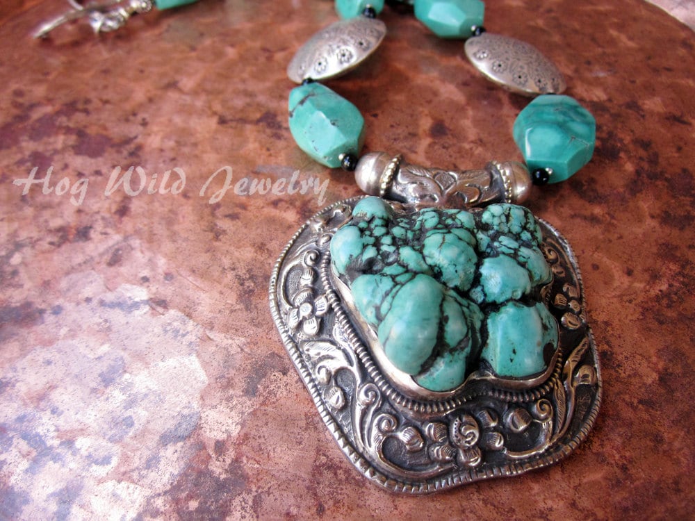 Tibetan Silver Natural Turquoise Cactus Pendant
Handmade Pendant