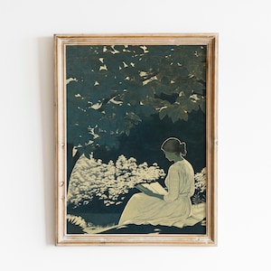 Woman Reading Wall Art | Outdoor Reading Print | Book Nook Art | Garden Bookish | Literary Nature Art | Gift For Book Lovers | Fast Shipping