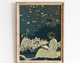 Woman Reading Wall Art | Outdoor Reading Print | Book Nook Art | Garden Bookish | Literary Nature Art | Gift For Book Lovers | Fast Shipping