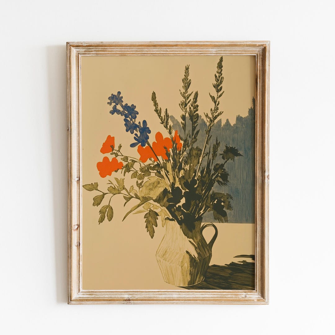 Wildflower Vase Art | Botanical Still Life Print | Floral Home Decor ...