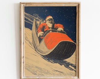 1950s Cosmic Christmas| Retro Xmas Sci Fi Holiday | Vintage Space Age Christmas | Santa Riding Rocket Sleigh | 1950s Holiday Artwork