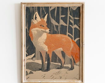 Vintage Rotfuchs | Wildtiere Kunstwerk | Waldtier Druck | Retro Wald Fuchs | Gemütliche Fuchs Wand Kunst | Natur Fuchs Druck | Herbst Poster