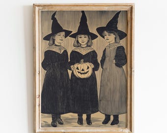 Halloween Hexen Poster | Gruselige Hexe | Vintage Halloween Hexen | Poster Halloween Kürbis | Vintage Kürbis Kunst | Halloween-Plakatkunst