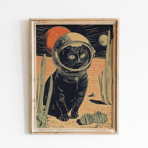 Cosmic Cat Poster | Astronaut Cat | Vintage Sci-Fi Cat | Space Cat Artwork | Galaxy Cat Print | Space Cat Wall Art | Retro Cosmic Cat Poster