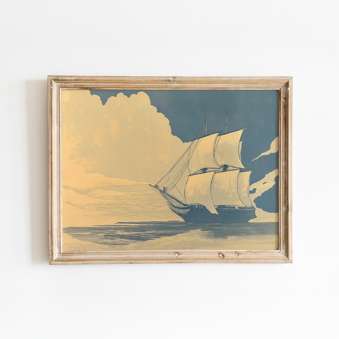 Vintage Ship Wall Art | Nautical Ship Print | Coastal Sailing Decor ...