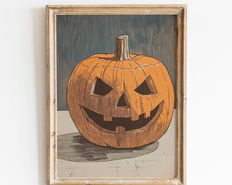 Jack O Lantern Wandkunst | Poster Halloween Kürbis | Gruseliger rustikaler Druck | Vintage Kürbis | Haunted Halloween Decor | Poster Herbst Grusel