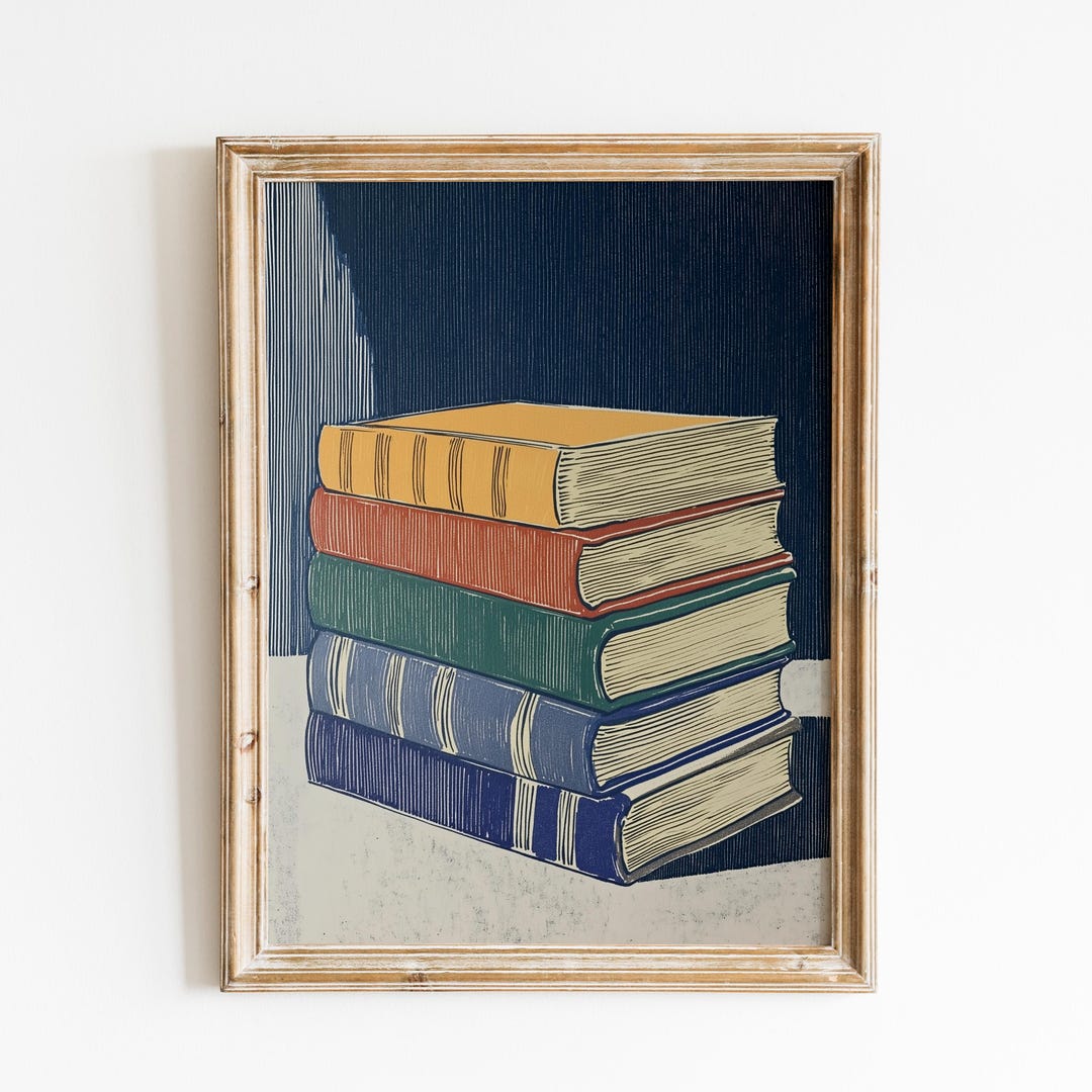 Vintage Book Stack | Book Lover Gift Idea | Cozy Reading Nook Poster ...