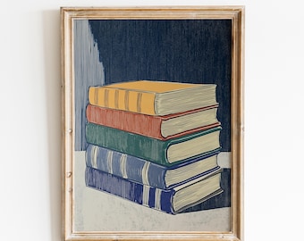 Vintage Book Stack | Book Lover Gift Idea | Cozy Reading Nook Poster| Library Decor | Vintage Book Decor | Rustic Book Stack | Fast Shipping