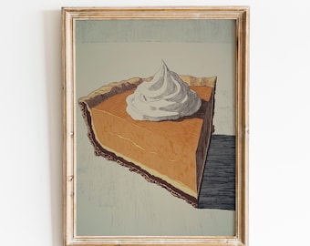 Póster de pastel de calabaza rústico / Arte de postres de cocina vintage / Pastel de otoño acogedor / Obra de arte de calabaza otoñal / Póster de Acción de Gracias / Decoración de cocina acogedora