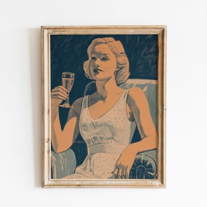 Vintage Champagne Lady Art | Retro Glamour Cocktail Print | Elegant 1950s Woman Poster | Art Deco Bar Art | Bartender Gift | Fast Shipping