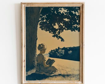 Little Girl Reading  Art | Floral Reading Print | Book Nook Art | Garden Bookish | Library Decor | Gift For Book Lovers | Book Corner Print