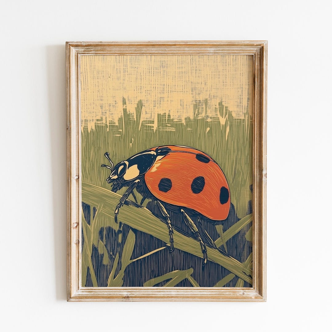 Ladybug on Grass Print | Vintage Ladybug | Botanical Insect ...