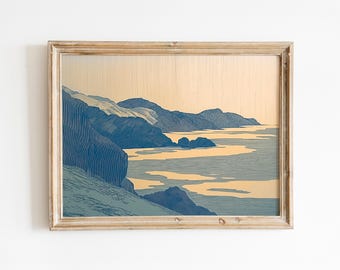 Coastal Mountain Landscape | Scandinavian Coastal Cliff | Calm Ocean Mountain | Nordic Coast | Serene Coastal Hills | Scandinavian Seascape