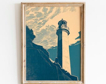 Coastal Lighthouse Print | Ocean Cliff Lighthouse Poster | Coastal House Decor |Nautical Wall Decor | Maritime Coastal Print | Fast Shipping