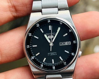Seiko 5 Automatic Black Dial Japan Made Men's Wrist Watch, Rare Vintage