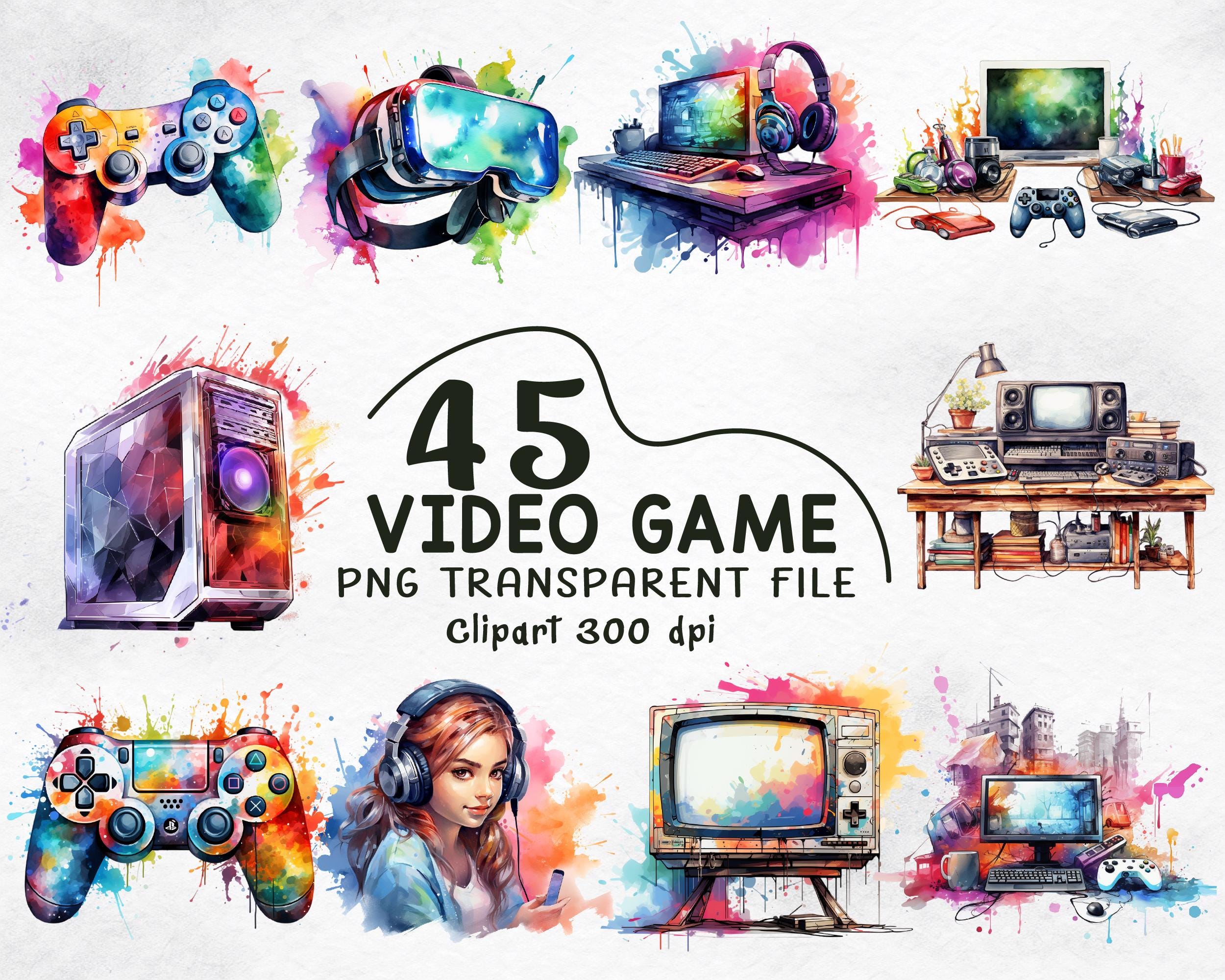 Video Game PNG Bundle, Watercolor Gamer Clipart, Gaming Controller ...