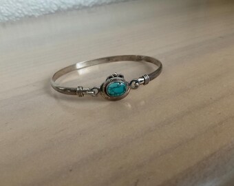 アクセサリー vintage turquoise silver925 bangle Turquoise .925 Sterling Silver Hinged Bangle Bracelet Mexico