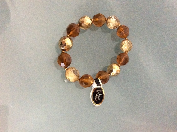 Vintage Joan Rivers Beaded Bracelet Brown Gold