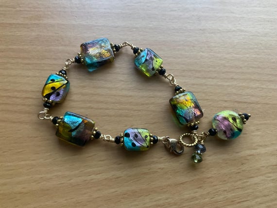 Art fused glass beads  Bracelet handmade