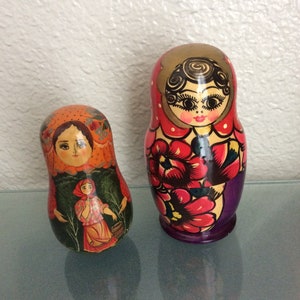 Vintage Russian Nesting  Wood Doll vintage 5Pc  /Nevalyashka  Little Doll with Bell  hand made USSR