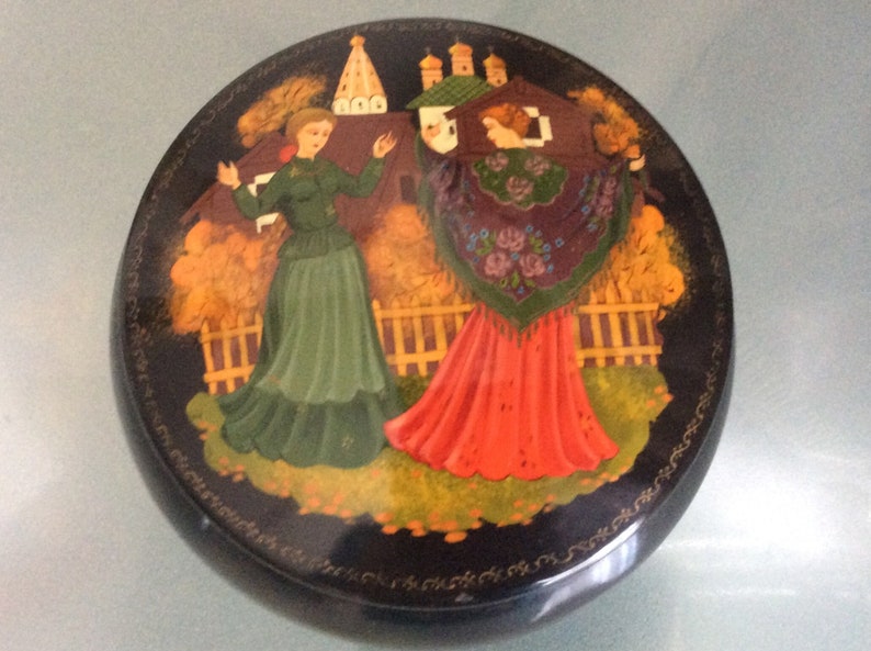 Russian Folk Trinkets Box Handmade Hand painted vintage metal image 1