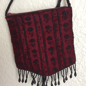 Samt Kleine gestickte Burgund Abendtasche