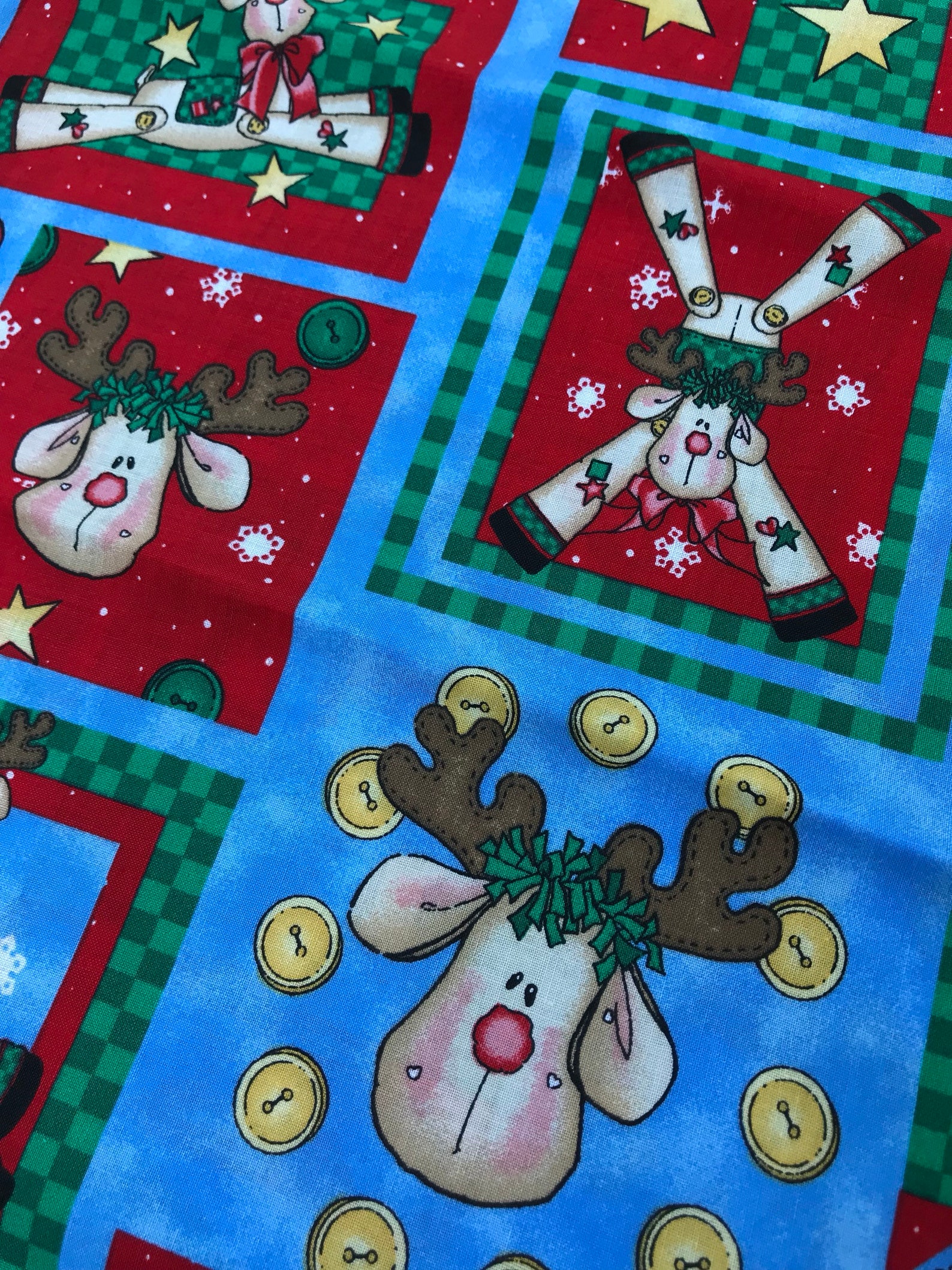 Cartoon Reindeer Christmas Vintage Fabric retro fabric | Etsy