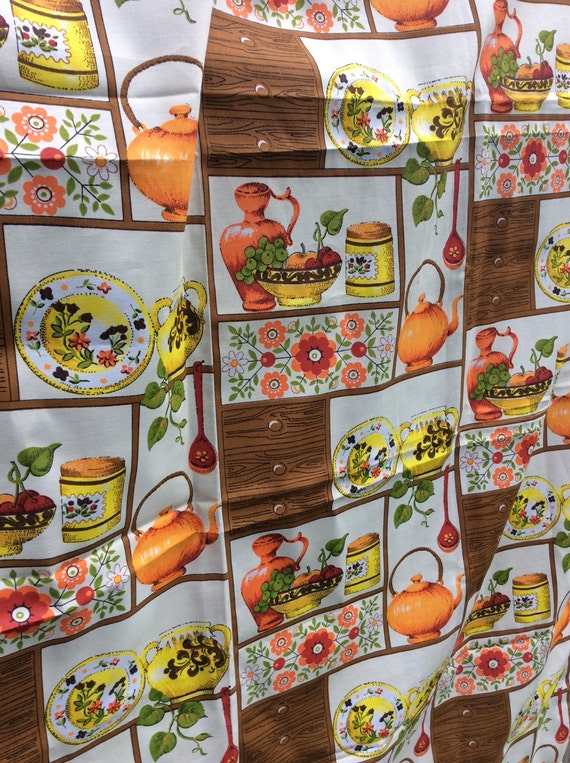 1970s Kitchen Pantry Polyester Vintage Fabric 1 1 3 Yards Etsy