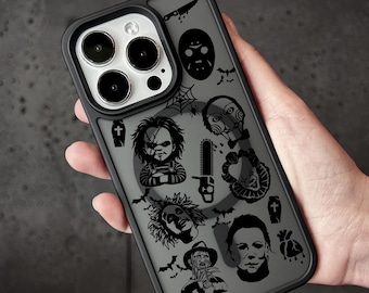 Horror Movie Villains Phone Case, Spooky MagSafe Phone Cover for iPhone 17 16 15 Pro Max, Scary Movie Design Samsung S24 FE S25 Ultra Pixel