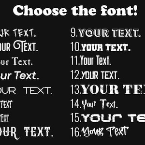 a selection of font options for customizing text, with each option ranging from 1 to 16 characters. The text is presented in a black and white style, and the font options are listed in a clear and organized manner.